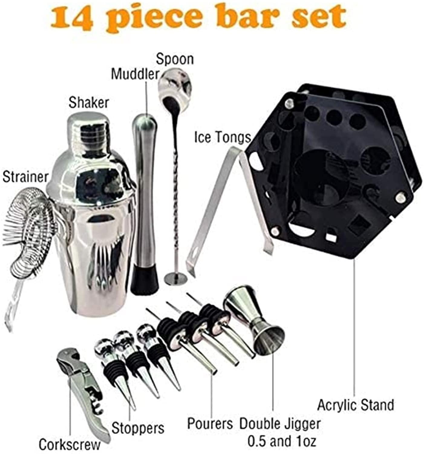 ONOTEC Bartender Kit, 14 Piece Cocktail Shaker Stainless